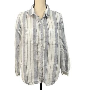 Athleta Women's 100% Linen Navy White Striped Beachy Peninsula Tunic Top Sz M